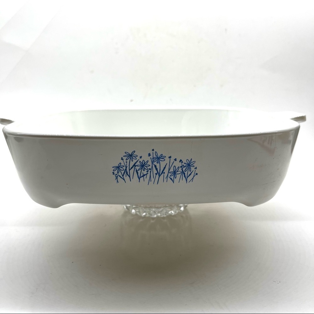 Corning Vintage Microwave Browning Dish Made For Sears MW-16 blue flowers
